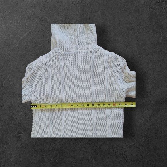 Chunky Cable Knit Hooded CARDIGAN Faux Fur Lined Sweater Tunic Length Pockets M - Picture 14 of 16